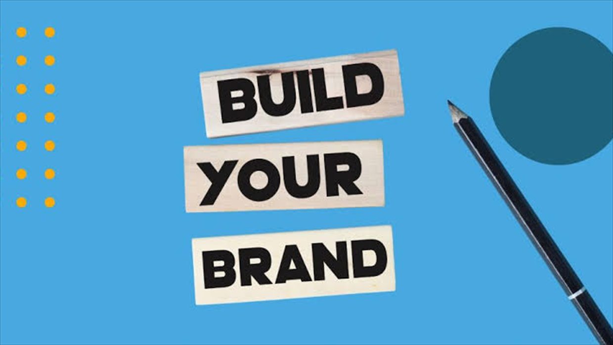 Brand identity elements arranged to show consistency across print, signage and social media